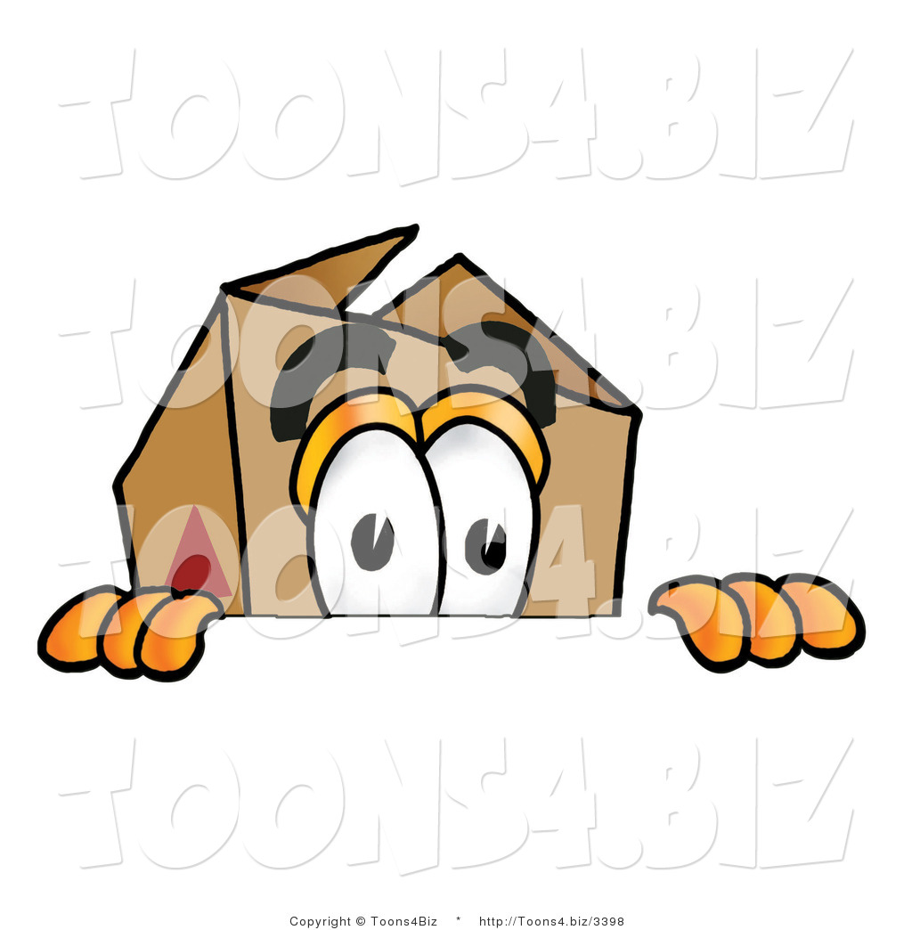 Illustration of a Cartoon Packing Box Mascot Peeking over a Surface by