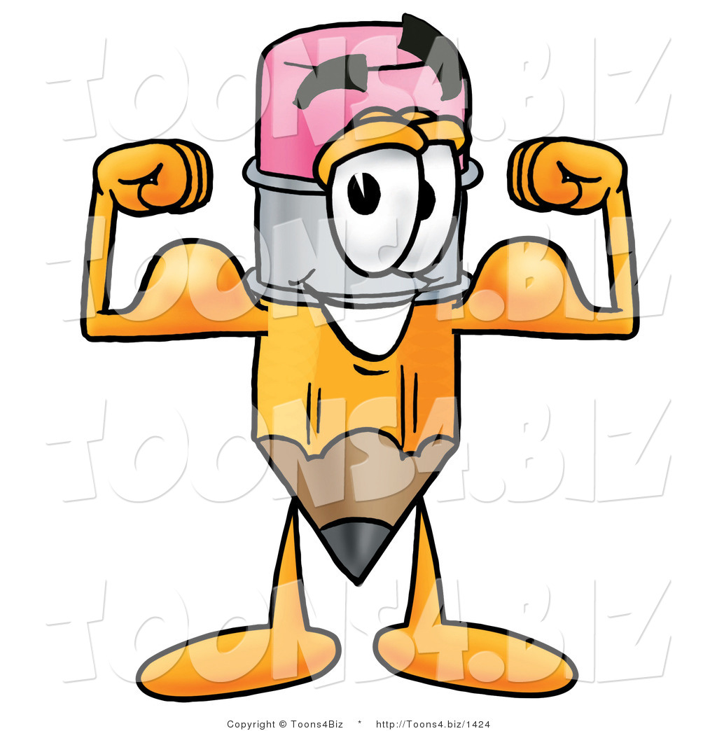 Illustration Of A Cartoon Pencil Mascot Flexing His Arm Muscles By Toons Biz