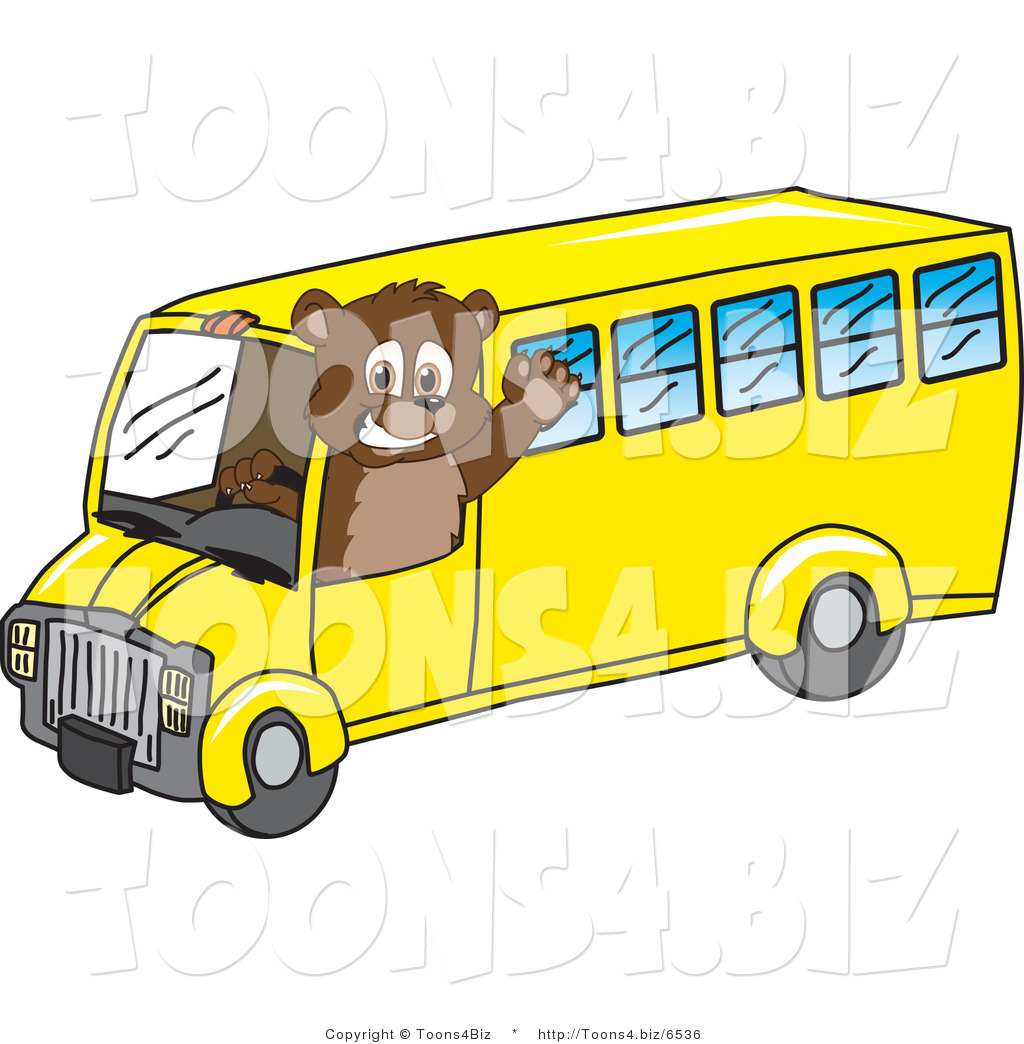 Vector Illustration of a Cartoon Bear Mascot Waving and Driving a