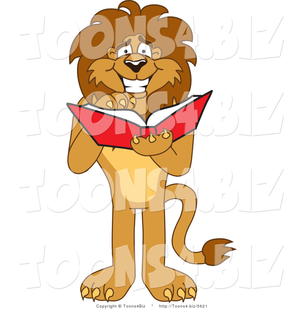 cartoon lion reading