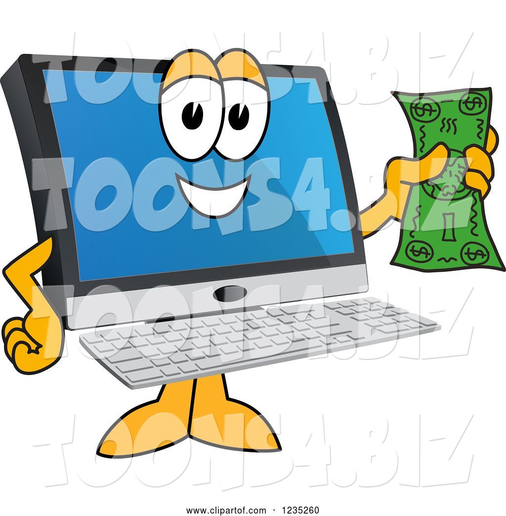 Vector Illustration of a Cartoon PC Computer Mascot Holding Cash Money