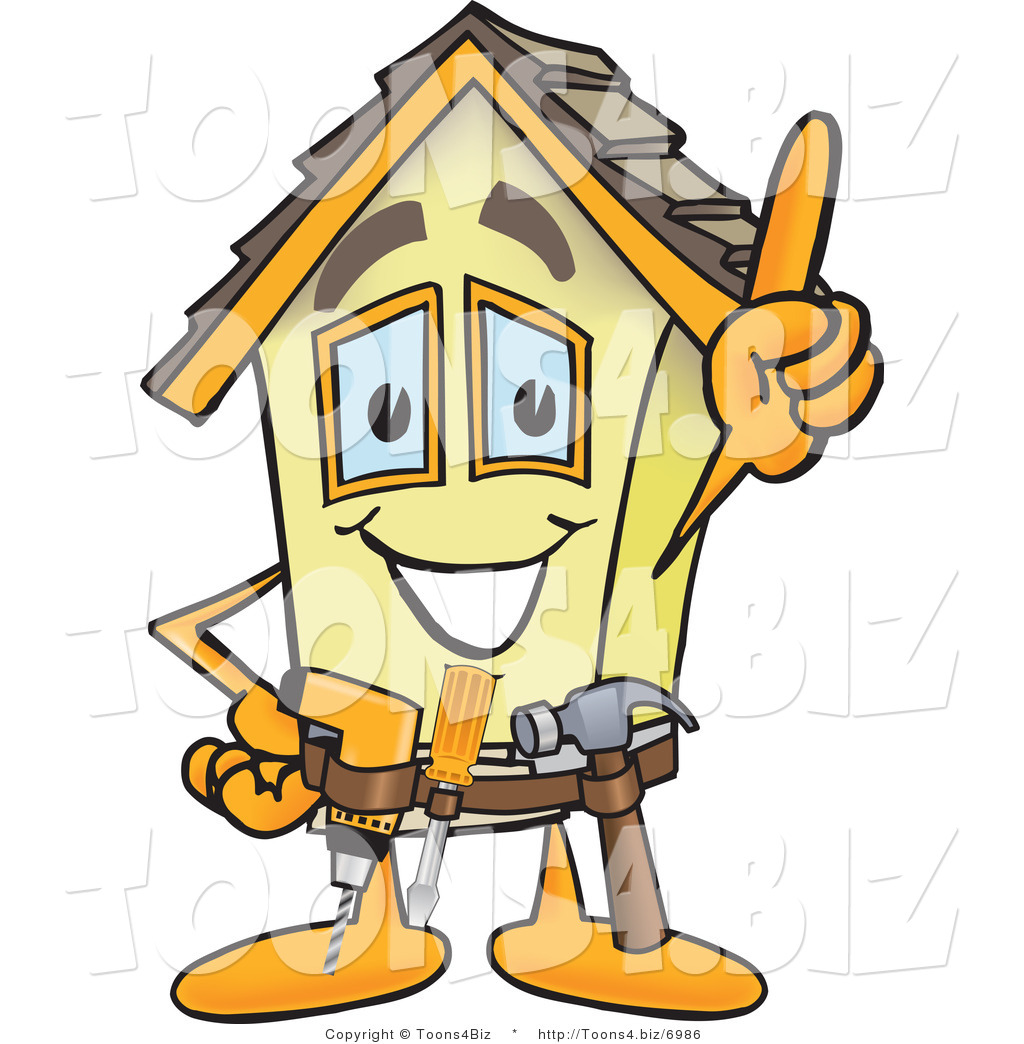 Vector Illustration of a Happy Cartoon Home Mascot Handyman Wearing