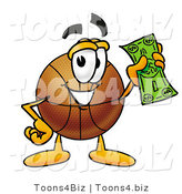 Illustration of a Basketball Mascot Holding a Dollar Bill by Mascot Junction