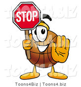 Illustration of a Basketball Mascot Holding a Stop Sign by Mascot Junction