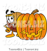 Illustration of a Basketball Mascot with a Carved Halloween Pumpkin by Mascot Junction