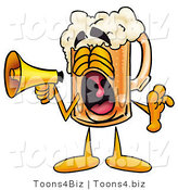 Illustration of a Beer Mug Mascot Screaming into a Megaphone by Mascot Junction