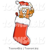 Illustration of a Beer Mug Mascot Wearing a Santa Hat Inside a Red Christmas Stocking by Mascot Junction