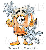 Illustration of a Beer Mug Mascot with Three Snowflakes in Winter by Mascot Junction