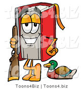 Illustration of a Book Mascot Duck Hunting, Standing with a Rifle and Duck by Mascot Junction