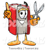 Illustration of a Book Mascot Holding a Pair of Scissors by Mascot Junction