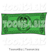 Illustration of a Book Mascot on a Dollar Bill by Mascot Junction