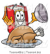 Illustration of a Book Mascot Serving a Thanksgiving Turkey on a Platter by Mascot Junction