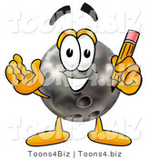 Illustration of a Bowling Ball Mascot Holding a Pencil by Mascot Junction