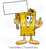Illustration of a Cartoon Admission Ticket Mascot Holding a Blank Sign by Mascot Junction