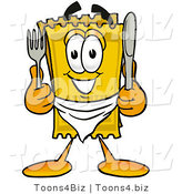 Illustration of a Cartoon Admission Ticket Mascot Holding a Knife and Fork by Mascot Junction