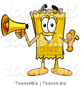 Illustration of a Cartoon Admission Ticket Mascot Holding a Megaphone by Mascot Junction