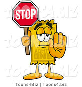 Illustration of a Cartoon Admission Ticket Mascot Holding a Stop Sign by Mascot Junction