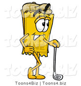 Illustration of a Cartoon Admission Ticket Mascot Leaning on a Golf Club While Golfing by Mascot Junction