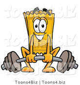 Illustration of a Cartoon Admission Ticket Mascot Lifting a Heavy Barbell by Mascot Junction