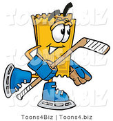 Illustration of a Cartoon Admission Ticket Mascot Playing Ice Hockey by Mascot Junction