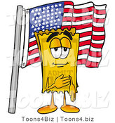 Illustration of a Cartoon Admission Ticket Mascot Pledging Allegiance to an American Flag by Mascot Junction