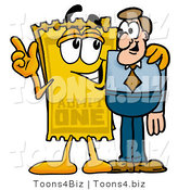 Illustration of a Cartoon Admission Ticket Mascot Talking to a Business Man by Mascot Junction