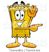Illustration of a Cartoon Admission Ticket Mascot Waving and Pointing by Mascot Junction