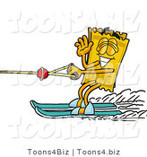 Illustration of a Cartoon Admission Ticket Mascot Waving While Water Skiing by Mascot Junction