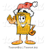 Illustration of a Cartoon Admission Ticket Mascot Wearing a Santa Hat and Waving by Mascot Junction