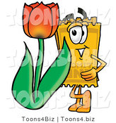 Illustration of a Cartoon Admission Ticket Mascot with a Red Tulip Flower in the Spring by Mascot Junction