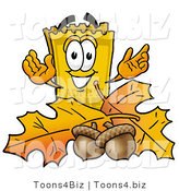 Illustration of a Cartoon Admission Ticket Mascot with Autumn Leaves and Acorns in the Fall by Mascot Junction