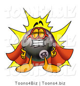 Illustration of a Cartoon Billiard 8 Ball Masco Dressed As a Super Hero by Mascot Junction