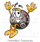Illustration of a Cartoon Billiard 8 Ball Masco Jumping by Mascot Junction
