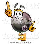 Illustration of a Cartoon Billiard 8 Ball Masco Pointing Upwards by Mascot Junction