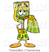 Illustration of a Cartoon Broom Mascot in Green and Yellow Snorkel Gear by Mascot Junction