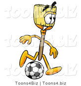 Illustration of a Cartoon Broom Mascot Kicking a Soccer Ball by Mascot Junction