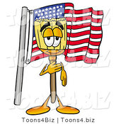 Illustration of a Cartoon Broom Mascot Pledging Allegiance to an American Flag by Mascot Junction