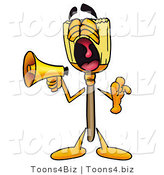 Illustration of a Cartoon Broom Mascot Screaming into a Megaphone by Mascot Junction