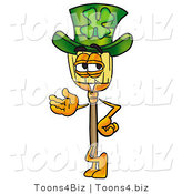 Illustration of a Cartoon Broom Mascot Wearing a Saint Patricks Day Hat with a Clover on It by Mascot Junction