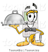 Illustration of a Cartoon Calculator Mascot Dressed As a Waiter and Holding a Serving Platter by Mascot Junction