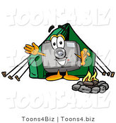 Illustration of a Cartoon Camera Mascot Camping with a Tent and Fire by Mascot Junction