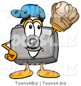 Illustration of a Cartoon Camera Mascot Catching a Baseball with a Glove by Mascot Junction