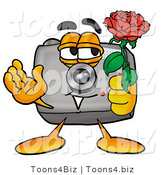 Illustration of a Cartoon Camera Mascot Holding a Red Rose on Valentines Day by Mascot Junction