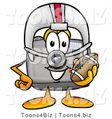 Illustration of a Cartoon Camera Mascot in a Helmet, Holding a Football by Mascot Junction