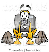 Illustration of a Cartoon Camera Mascot Lifting a Heavy Barbell by Mascot Junction