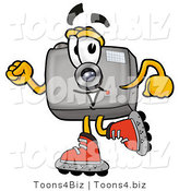 Illustration of a Cartoon Camera Mascot Roller Blading on Inline Skates by Mascot Junction