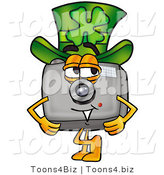 Illustration of a Cartoon Camera Mascot Wearing a Saint Patricks Day Hat with a Clover on It by Mascot Junction