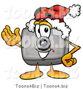 Illustration of a Cartoon Camera Mascot Wearing a Santa Hat and Waving by Mascot Junction