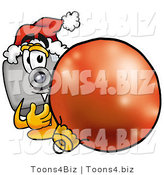 Illustration of a Cartoon Camera Mascot Wearing a Santa Hat, Standing with a Christmas Bauble by Mascot Junction