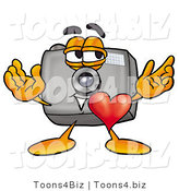 Illustration of a Cartoon Camera Mascot with His Heart Beating out of His Chest by Mascot Junction